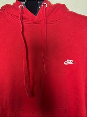 Nike Red Pullover Hoodie with White Swoosh, Size Medium